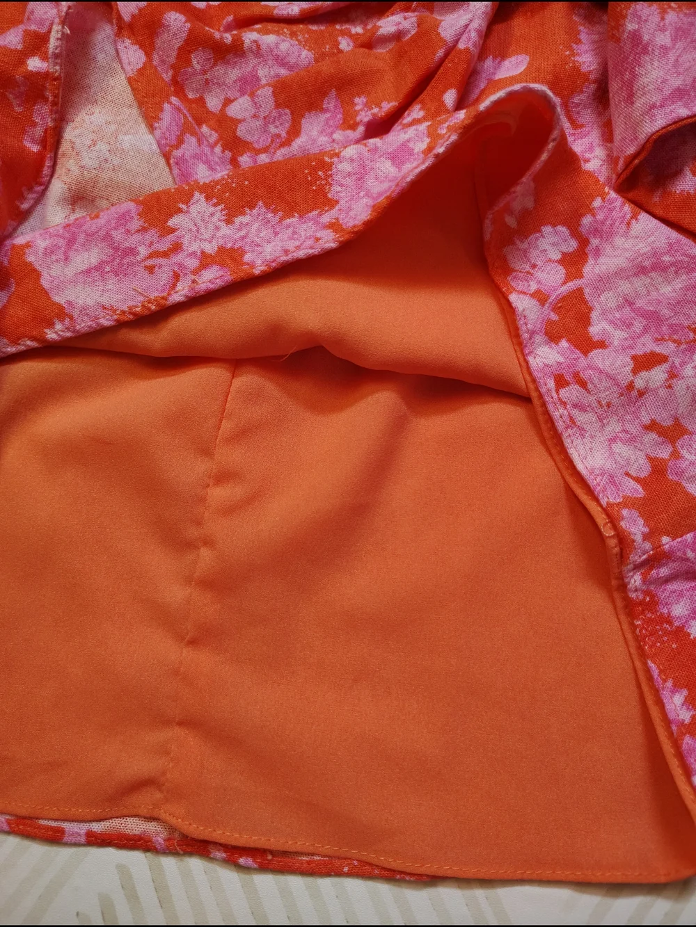 Two Cumberland Floral Wrap Mini Skirt in Bright Orange and Pink Medium‎